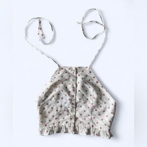 Kimchi Blue Womens Pink White Polka Dot Preppy Button Up Front Halter Top Small